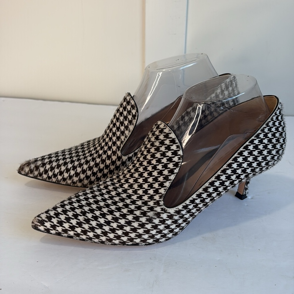Gianvito Rossi Houndstooth Kitten-Heel Pointed Toe Loafer Pumps